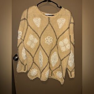 Casual Corner Tan and Gray Diamond Sweater